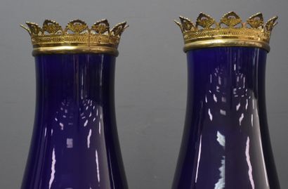 null 
Pair of cobalt blue earthenware vases, bronze mount . Ht 34 cm .
