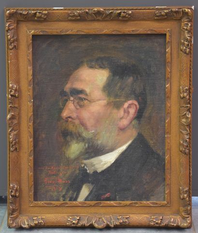 null Portrait of a notable. Oil on canvas mounted on panel. 31 x 39 cm. Signed, titled...