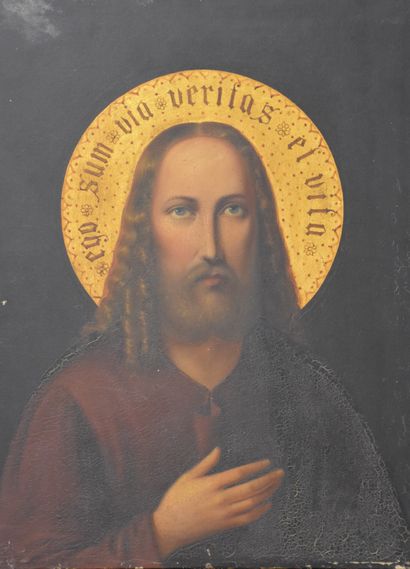 null Portrait of Christ with the golden halo. Brass inscription.

Oil on panel 18th...