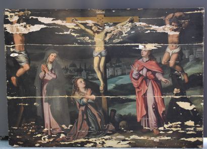 null "Golgotha." Oil on oak panel circa 1600 . 

To be restored (missing). 108 x...