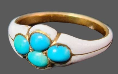 null Gold ring, enamel and turquoise cabochons. Victorian England. Goldsmith's hallmark...