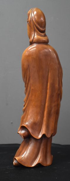 null Guanyne en bois sculpté XIX ème siècle ( petit manque au pied ).Ht 40 cm.