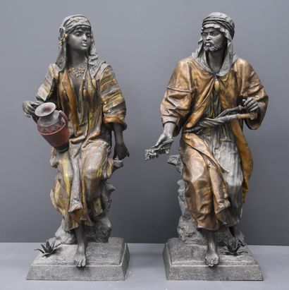 null Important pair of orientalist sculptures in polychrome rule signed Guillot....