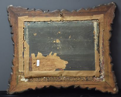 null Miroir italien XIX ème siècle en bois sculpté et scagliole. 55 x 45 cm.