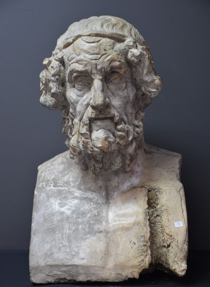 null Workshop plaster at the end of the 19th century. Antique bust representing Homer....