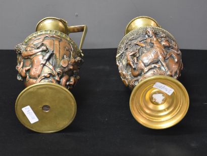null Set of 2 ewers in bronze and embossed copper with centaur decoration. Renaissance...
