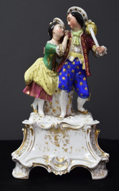 null Pair of Paris porcelain subjects on a white and gold base. Ht 33cm (some old...