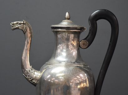 null Empire silver piedouche coffee pot with horse-shaped beak. Hallmark old man...