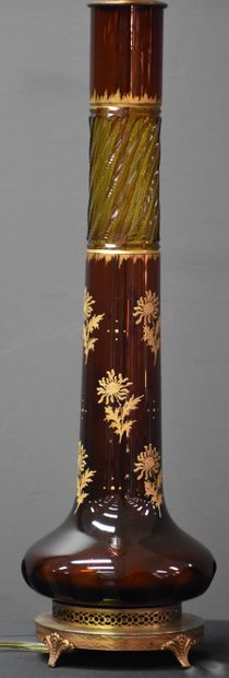 null Val Saint Lambert. Vase carved " Bamboo ", decoration and signature in gold....