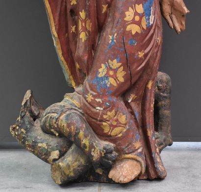 null Important carved and polychromed wood carving circa 1600. " Madonna rising above...