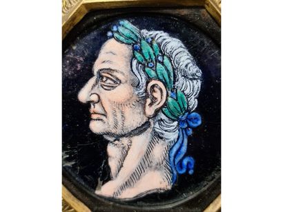 null Julius Caesar's profile in Limoges enamel from the 17th century in its original...