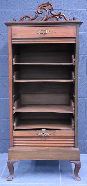 null Mahogany flap file cabinet circa 1900. Stains on the shelf. Ht 138 cm.