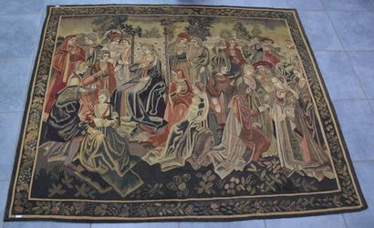 null Old tapestry decorated with a Gothic scene animated with many courtly characters....