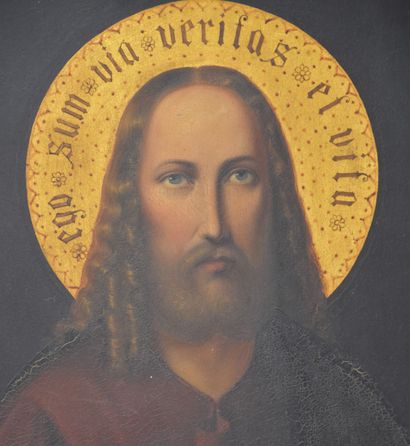 null Portrait of Christ with the golden halo. Brass inscription.

Oil on panel 18th...