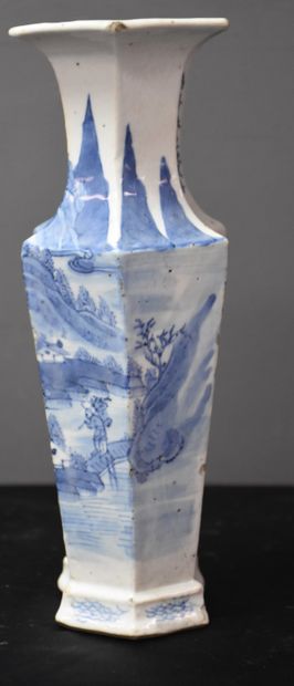 null Vase octogonal en porcelaine de Chine à décor de montagnes et de Calligraphies.

Accidents...