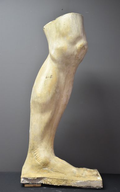 null 19th century workshop plaster representing a fragment of a man's leg. Height...