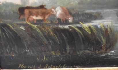 null Oil on panel "Boarding scene", Dutch school XIXth century. Signed lower left....