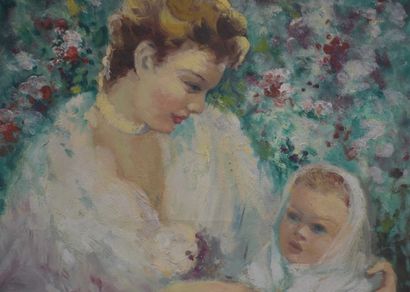 Marguerite Aers ( 1918 - 1995 ) . 玛格丽特-艾尔斯（1918-1995年）。 "母性"；布面油画，签名右下，59 x 68厘米...