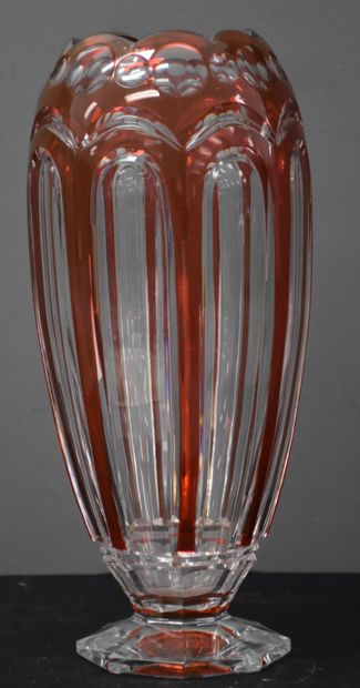 null Vase art déco en cristal taillé Aurore du Val-Saint-Lambert. Catalogue 1926,...