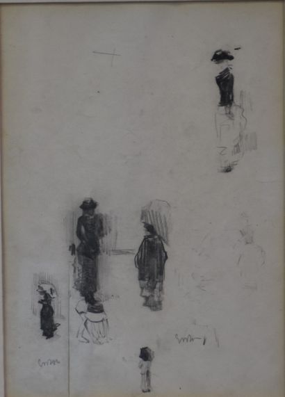 James Ensor (1860 - 1949) James Ensor (1860 - 1949) . Etude d'élégantes sur papier,...