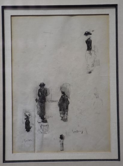 James Ensor (1860 - 1949) James Ensor (1860 - 1949) . Etude d'élégantes sur papier,...