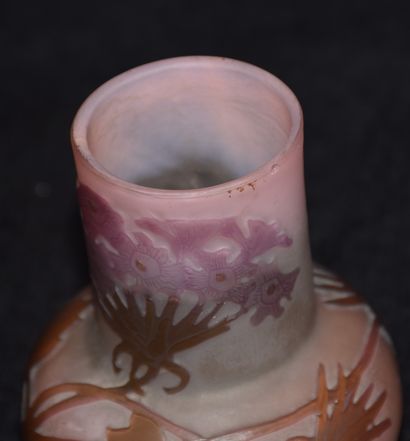 null Emile Gallé (1846-1904). Vase art nouveau en verre multicouches à décor dégagé...