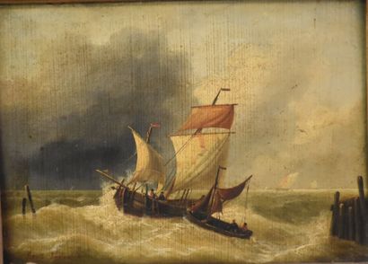 Louis Verboekhoven ( 1802-1889)., Louis Verboekhoven (1802-1889). Voiliers sur mer...