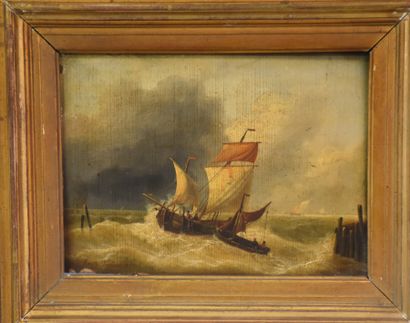 Louis Verboekhoven ( 1802-1889)., Louis Verboekhoven (1802-1889). Voiliers sur mer...