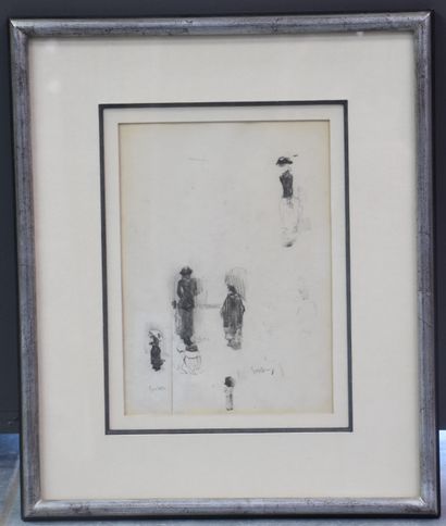 James Ensor (1860 - 1949) James Ensor (1860 - 1949) . Etude d'élégantes sur papier,...