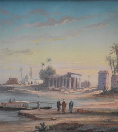 Eduard Heller (1852-?) Eduard Heller (1852-?). Gouache XIX ème siècle. Vue du Nil...