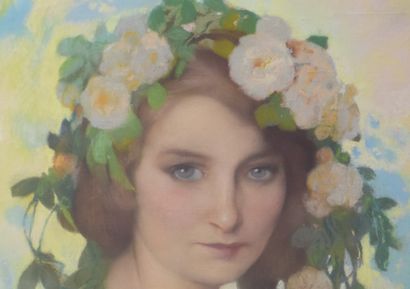 Firmin Baes (1874-1943) Firmin Baes (1874-1943). Pastel. Portrait symboliste d'une...