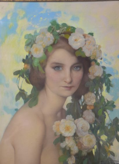 Firmin Baes (1874-1943) Firmin Baes (1874-1943). Pastel. Portrait symboliste d'une...