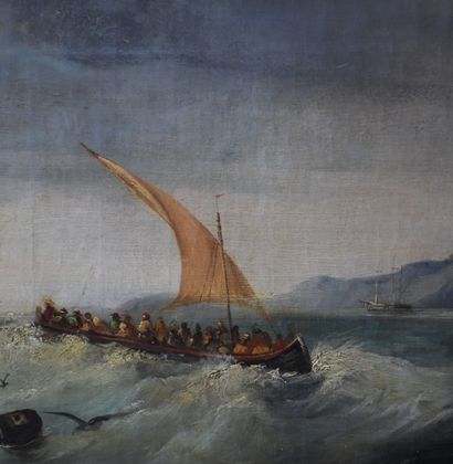 R. Paoli. (XIXème) R. Paoli. (XIXème). Marine animée de barques et de voiliers. Huile...