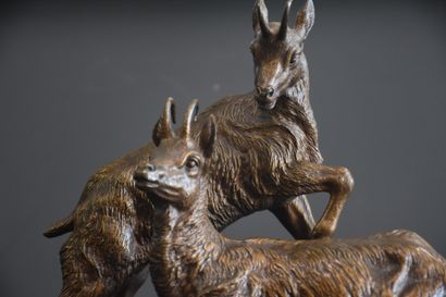 Jules Moigniez (1835-1894) Jules Moigniez (1835-1894). Bronze animal : group of chamois...