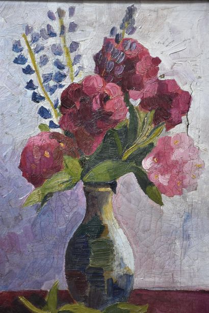 null Jo Delahaut (1911-1992). Huile sur toile de la première période. Bouquet de...