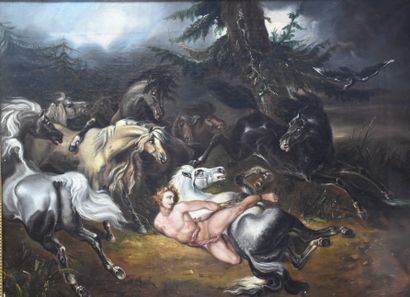  The fall of Mazeppa. Oil on canvas circa 1830. Beautiful gilt frame of the period....
