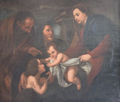 null Sainte famille école italienne XVII ème siècle. Dimensions : 120 x 137 cm. Un...