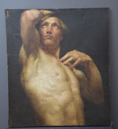 Oil on canvas, the man with naked torso....