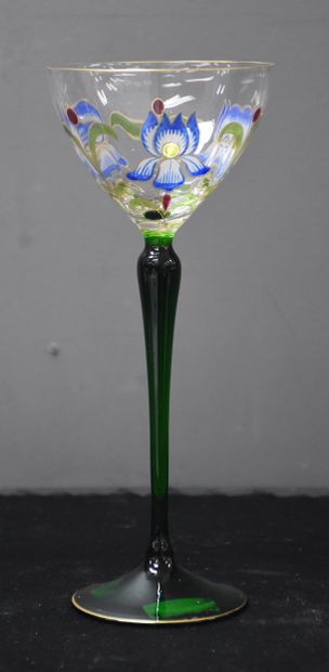 null "Theresiental". Set of 2 art nouveau glasses with enamelled floral decoration....