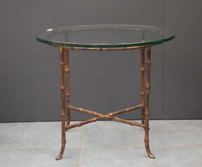 null Small coffee table with bamboo foot type Baguès or Jansen. Height: 37 cm. Ø:...