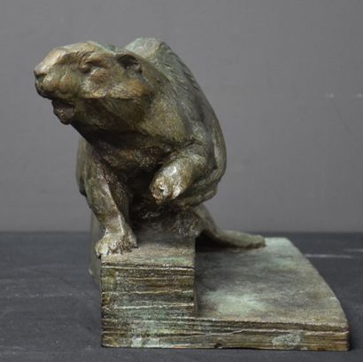 Josuë DUPON (1864-1935) Josuë DUPON (1864-1935) Bronze beaver with green patina....