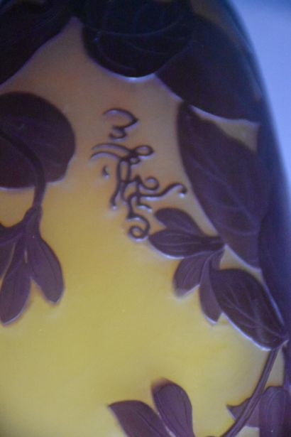 EMILE GALLE (1846-1904) 埃米尔-加莱（1846-1904）。多层玻璃的阳台花瓶，用酸蚀法装饰着花朵和蝴蝶。日文签名。高度：40厘米。
