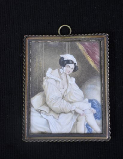 null Lot of three miniatures early 19th century representing ladies of quality. Heights:...