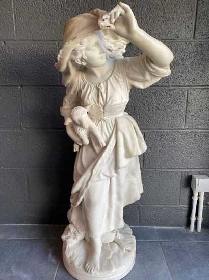 null Imposing romantic sculpture in Carrara marble representing an Italian shepherdess...