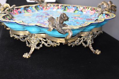 null 
Important Longwy enamel middle table decorated with a bronze mount with dragons...