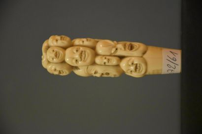 null Signed ivory umbrella handle with masks decoration. Japan late Meiji period...