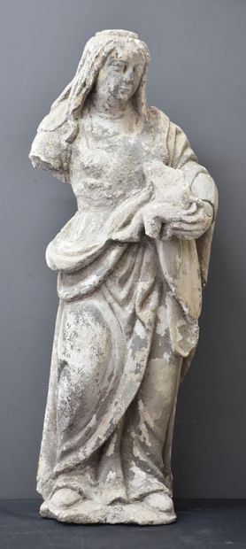 null Virgin in stone carved around 1600. Restorations and lacks. Height : 64 cm.
