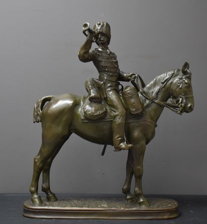 Léon MIGNON (1847-1898) Léon MIGNON (1847-1898) Le cavalier au clairon. Bronze. Ht...