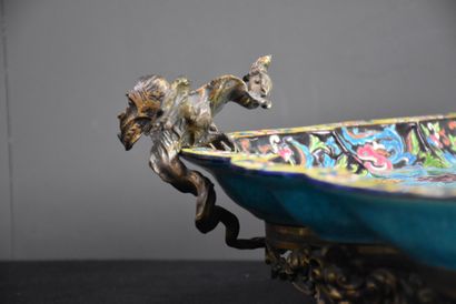 null 
Important Longwy enamel middle table decorated with a bronze mount with dragons...