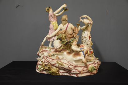 null The triumph of Bacchus. After Taraval. Polychrome porcelain group from the beginning...